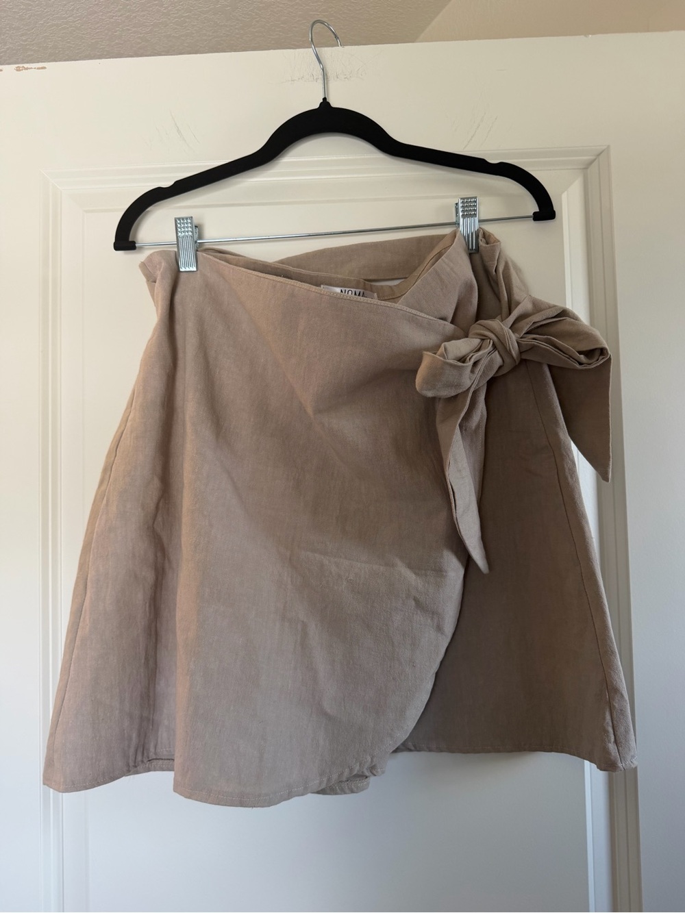 Tie-Waist A-Line Wrap Skirt in Beige